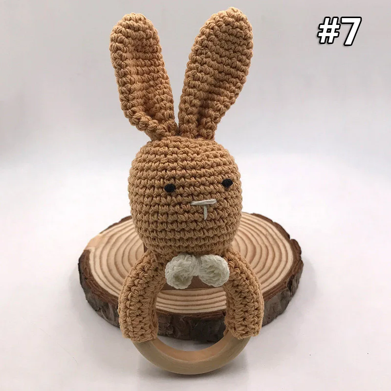 Wooden Teether 7 DIY Кролик Прорезыватель кольцо крючком жевательный детский Прорезыватель безопасный, деревянный животные жевательное кольцо Игрушки Зуб Уход Деревянный Прорезыватель подарок - Цвет: Wooden Teether 7