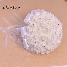 Свадебные букеты красивые цветы ручной работы Декоративные искусственные розы цветы кристалл невесты кружева с лентой SPH177