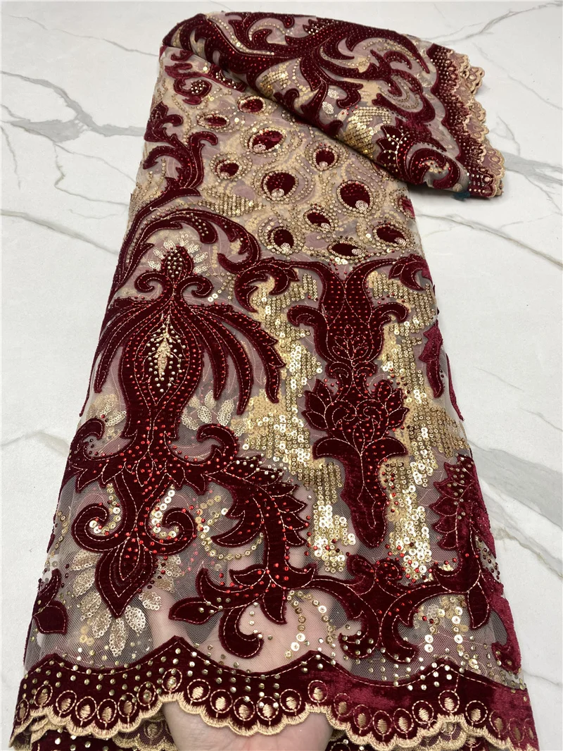

PGC African Lace Fabric Luxury French Nigerian Velvet2023 High Quality Lace Fabric With Stones For Wedding Dress