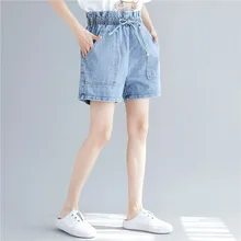 Новое летнее Стильное повседневное платье большого размера с эластичной резинкой на талии, свободные джинсовые шорты на шнуровке для похудения