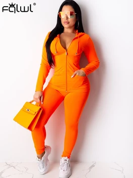 

FQLWL Casual Fitness Bodycon Two Piece Set Women Suit Zipper Long Sleeve Hoodies and Skinny Pants Female Tracksuit Women Outfits