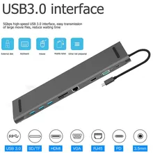 10 in 1 Type C Hub to HDMI USB 3.0 RJ45 Adapter Dock For Laptop Mobile Phone With Power Adapter USB Hub High Speed For pc