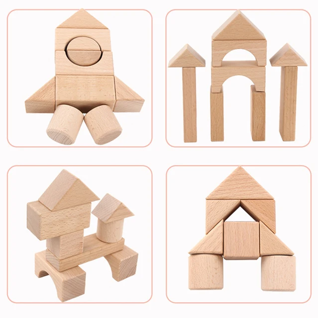 Montessori Wooden Building Block Set Kids Toys 22 PCS Wood Castle Blocks Stacking Game Construction Toys For Boys Girls Gift Hot 3