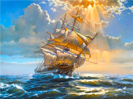 DIY Diamond Painting New Arrival Sailboat Home Decor Full Square round Mosaic Ship Embroidery Sunset Sea 5
