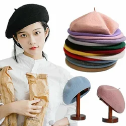 Autumn Winter Womens Plain Red White Black French Painter Wool Beret Hat