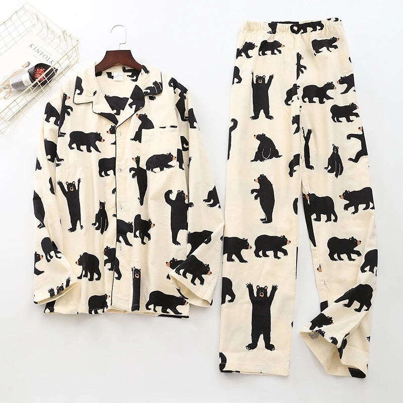 mens sleepwear set Cute white bear 100% brushed cotton men pajama sets Autumn Casual fashion animal sleepwear men homewear sexy pijamas mujer men's cotton pajama pants with pockets