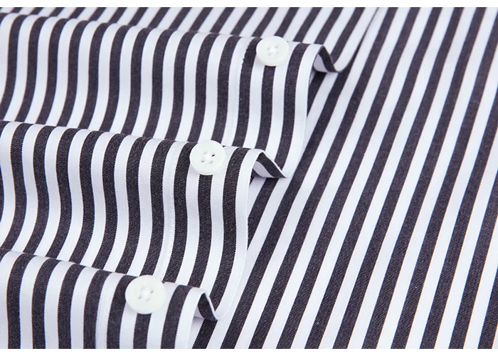 Men's Non-Iron Long-Sleeve Striped Dress Shirt Pocketless Design Comfortable 100% Cotton Business Casual Standard-fit Shirts