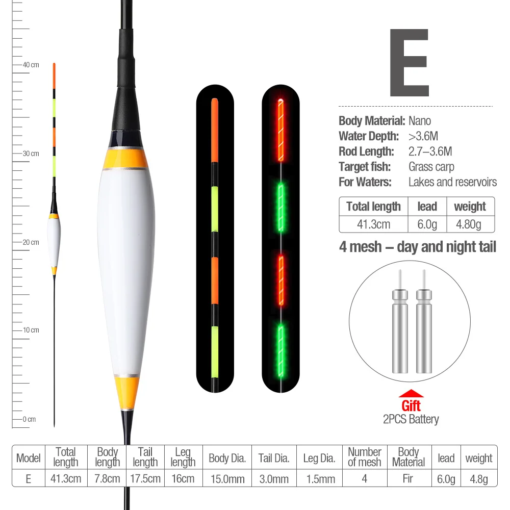 DONQL Nano Led светящаяся плавающая наживка смелый хвост буй день и ночь привлекательный светящийся Электрический поплавок для рыбалки с батареей - Цвет: E
