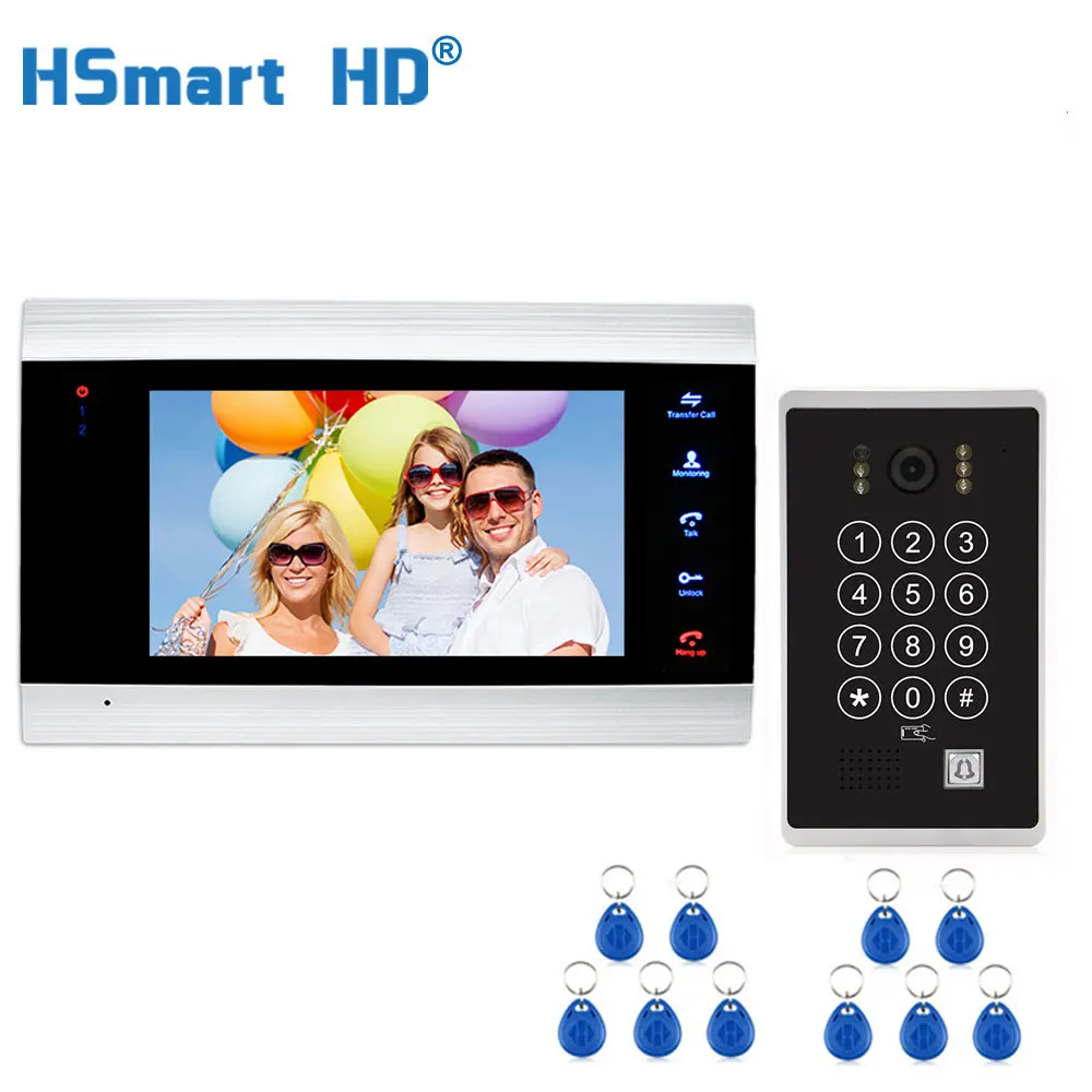 

7" Touch Screen LCD Video Intercom Door Phone Record Kit Code Keypad IC Outdoor Camera Electric Strike Lockvideo intercom system