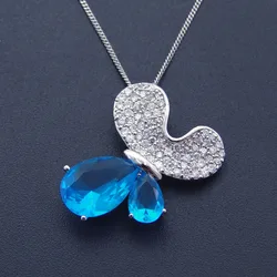 Blue Zirconium Brass  Pendant Simple Clavicle Chain Butterfly Shaped Jewelry