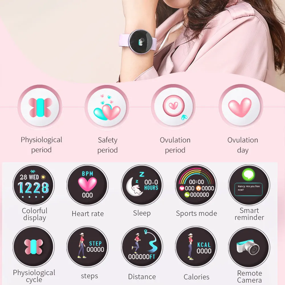 Smart Watch Women Ip68 Waterproof Wristwatch Female Physiological Reminder Heart Rate Smart Band Bracelet Fitness Tracker Watch