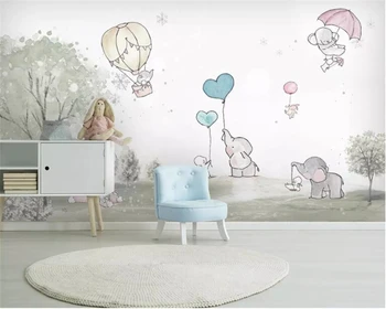 

Custom 3d wallpaper lovely cartoon Elephant Cartoon bear hot air balloon animal room background wall 3d wallpaper