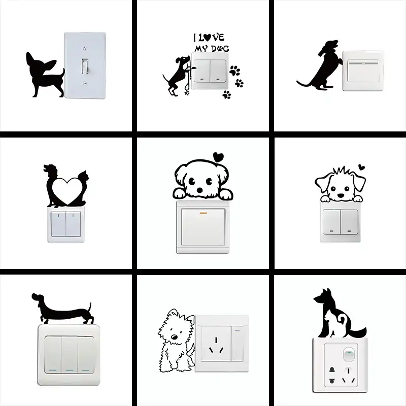 Linda Pegatina De Interruptor De Dibujos Animados Para Perros Y Mascotas Pegatinas De Pared Creativas De Animales Para Habitaciones De Ninos Decoracion Del Hogar Para El Dormitorio De Los Ninos Etiqueta Para La