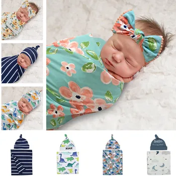 

Baby Blankets Newborn Cotton Wrap Blanket + Cap baby born Muslin swaddle animals print bedding Sleeping Bag baby swaddle manta