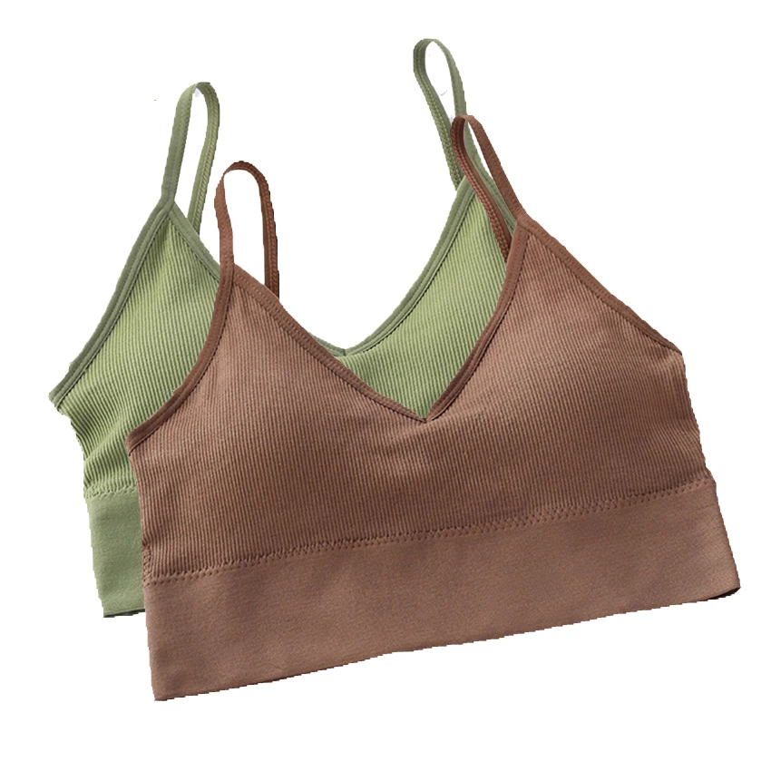 Green Khaki iClosam 2PCS Backless Seamless Bra Sexy Cotton Solid Color Bras For Women Wire Free Bralette Soutien Gorge Beauty Back Lingerie - Цвет: Green Khaki