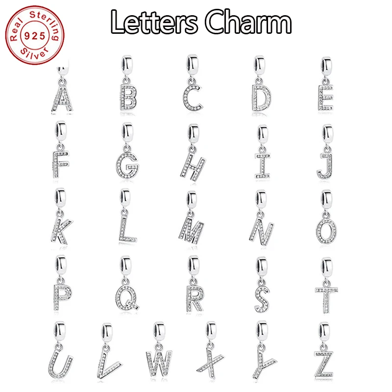 2019 NEW 925 Sterling Silver Vintage T to Z Clear CZ 26 Letter Alphabe Bead Charms Fit Bracelets DIY Jewelry | Украшения и