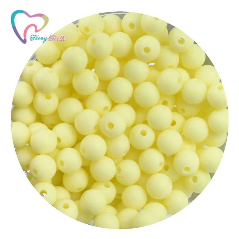 Cream Yellow 50 шт., Детские Прорезыватели, силиконовые шарики, 9 мм, игрушки для малышей, прорезыватели для зубов, силиконовые бусины, BPA бесплатно, для ожерелья, держатель для соски - Цвет: Cream Yellow