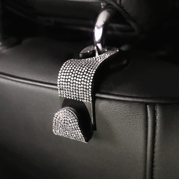 

ASparking Crystal Car Headrest Hook Rhinestone Diamond Seat Back Hanger Holder Universal Vehicle Organizer