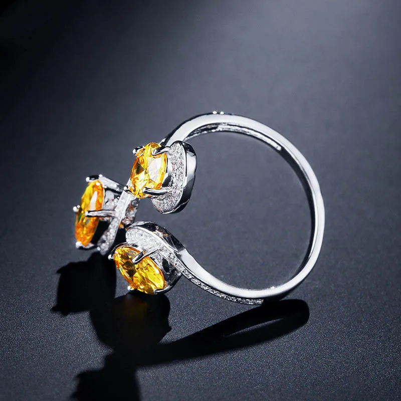 Прозрачность цветок серебро 925 ювелирные изделия овальной формы кольцо с камнями для женщин изумруд сапфир цитрин геометрические открытие регулируемый