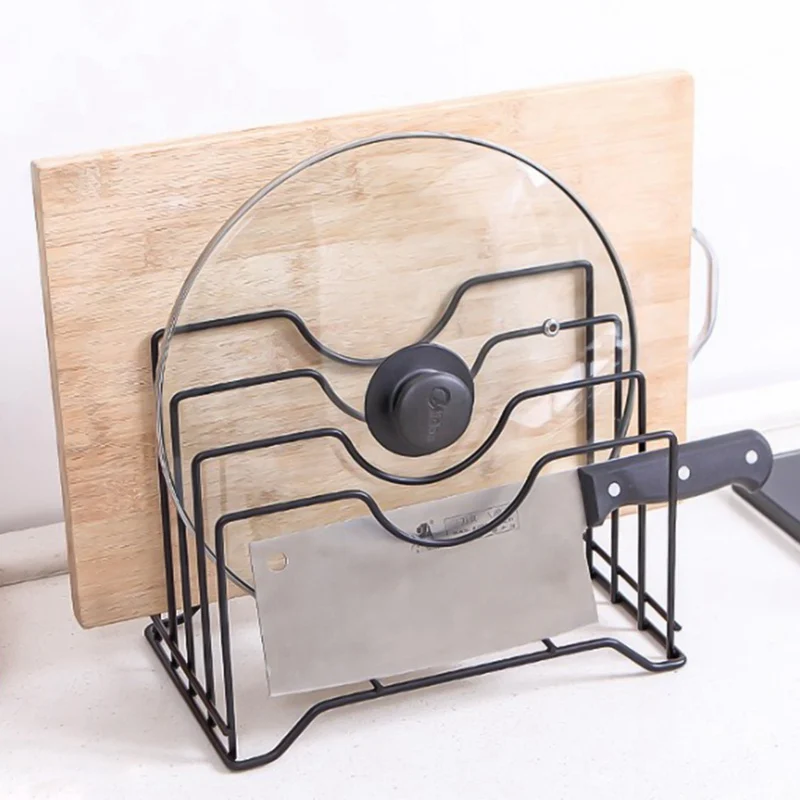 Kitchen Shelf Pan Rack Cutting Board Holder Storage Pot Lid Organizer Stands Tapas Cover Stand Stainless Steel Dish Kitchen Rack
