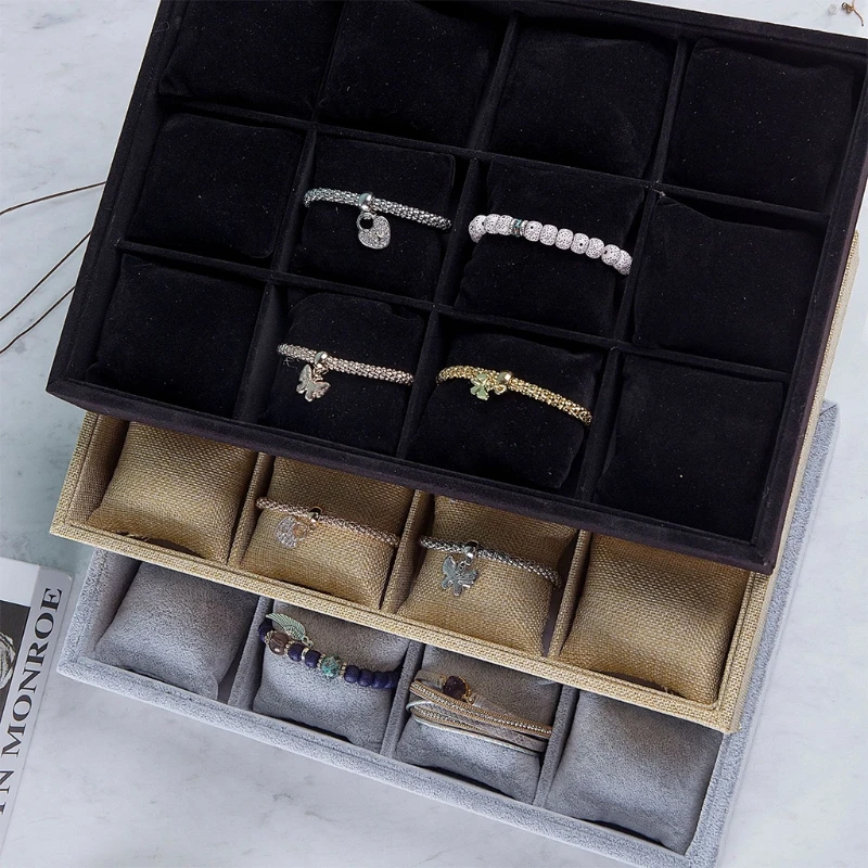 Tanie Zegarek taca na biżuterię organizator wystawa bransoletek prezentacja 12 siatek