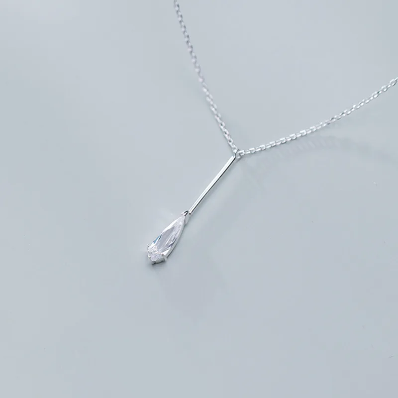 INALIS S925 silver necklace female Korean version of the sleek minimalist stick drop diamonds sweet clavicle chain