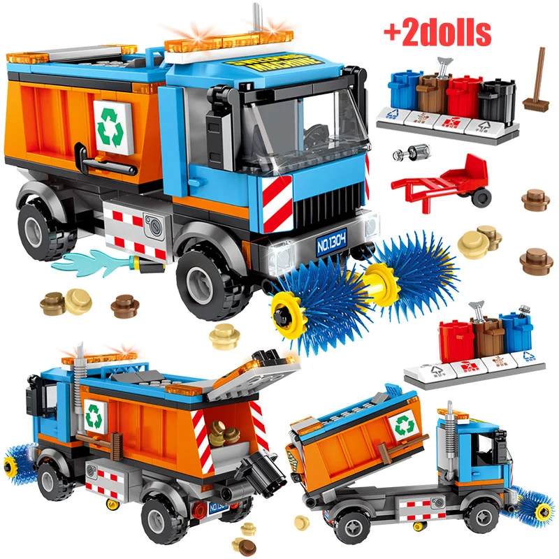 

Street View Sanitation Cleaning Vehicles Building Blocks For City Pizza Takeaway Car Figures Bricks Toys for Children gift 2 ord