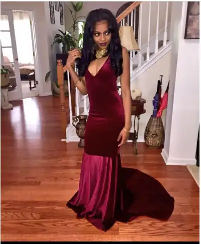 burgundy velvet mermaid prom dress