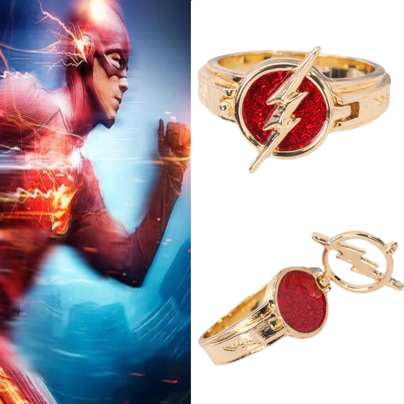 Coslive The Flash Season 5 Новинка кольцо со вспышкой Ювелирные изделия Золотое с красным