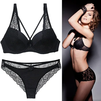 

Fashion Novel Solid Color Women's Bra Briefs Set Push Up Sexy Lace Bow Decoration Underwear Set