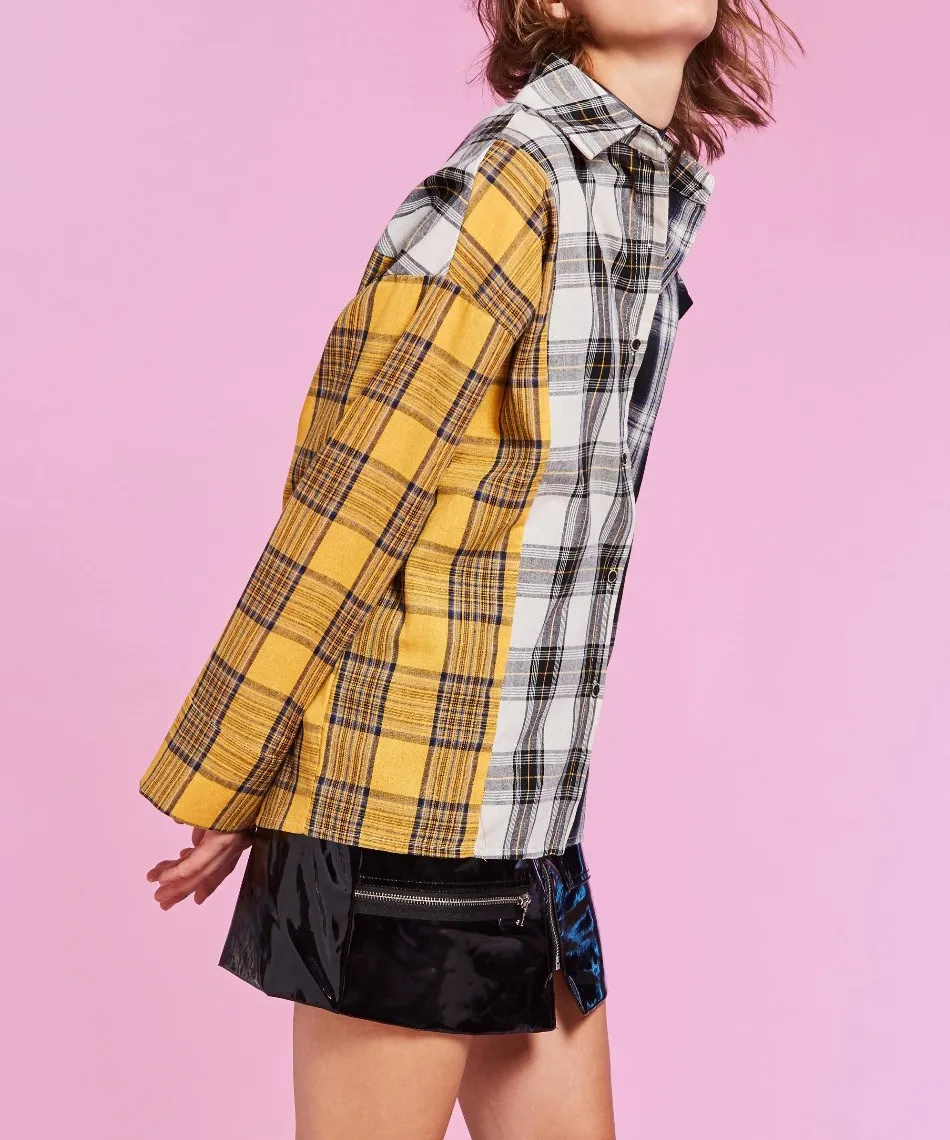 Женская модная уличная хлопковая клетчатая рубашка с отложным воротником и карманами, Повседневная Лоскутная рубашка с длинным рукавом