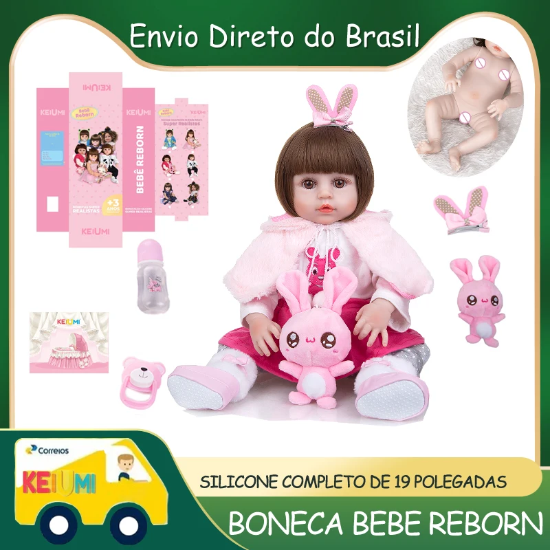 Roupa Para Boneca Bebê Reborn Coelho Com Bolinha, NPK DOLL, Rosa