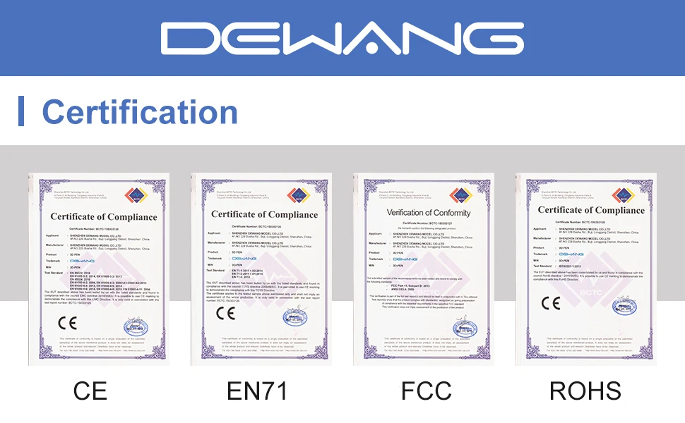 DEWANG 3D pen certification