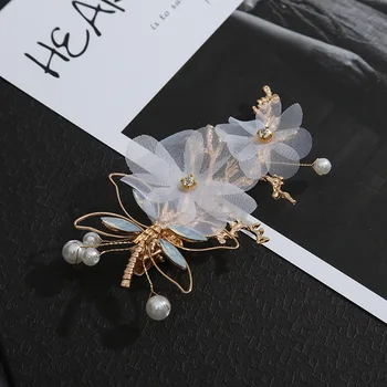 

Korean Barrettes Gold Metal Yarn Flower Dragonfly Hairpins Bridesmaids Hair Clips Wedding Hair Accessories Hair Styling for Girl