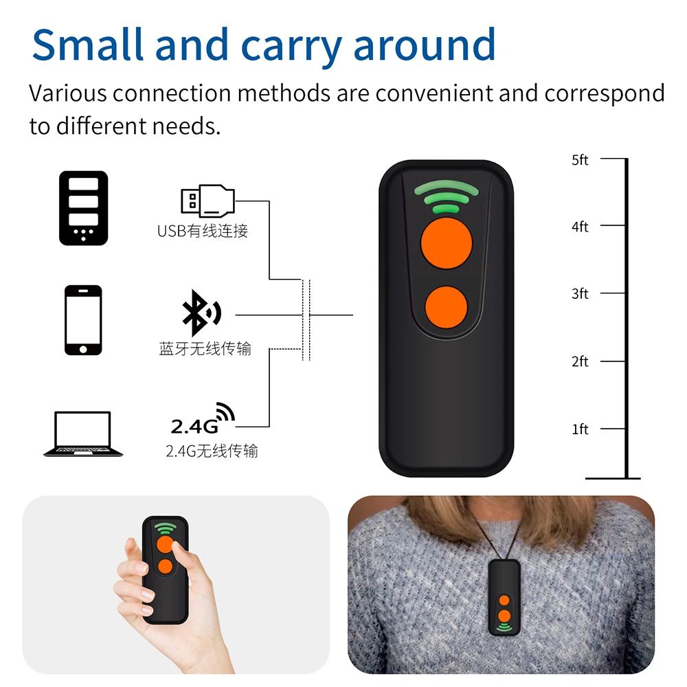 1D 2D беспроводной Bluetooth сканер штрих-кода Bluetooth QR Reader, 16M памяти, 1800MA. H литий-ионный аккумулятор(серия MJ-X7