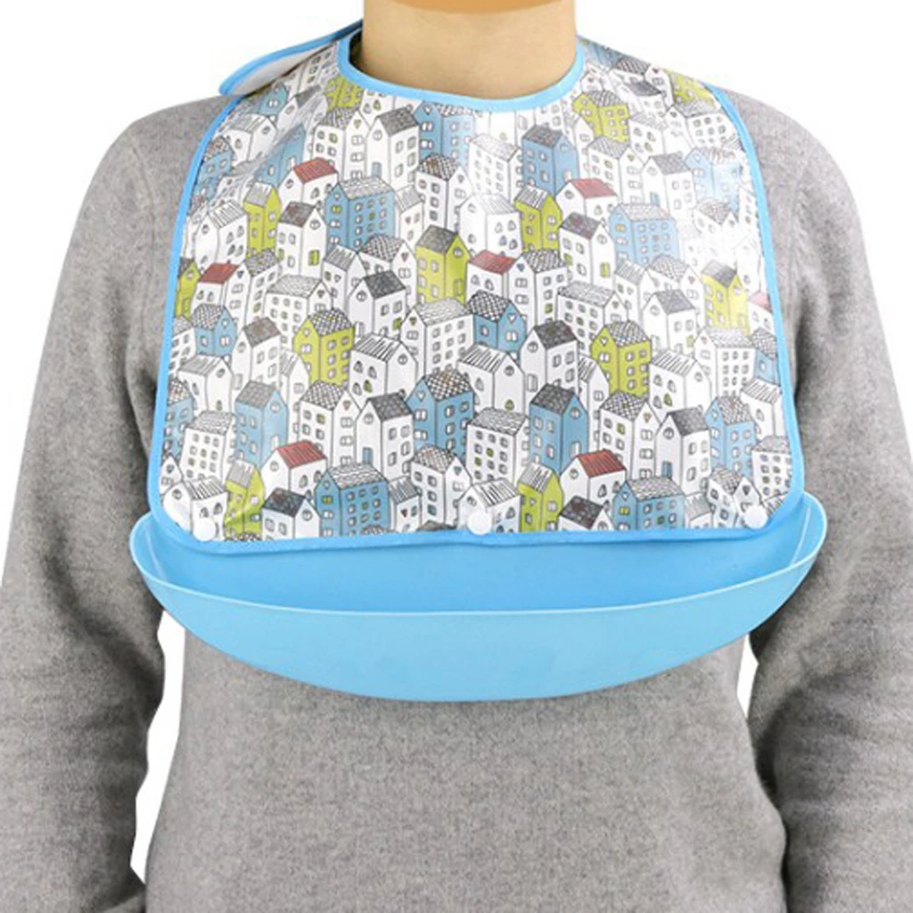 Waterproof Adult Elderly Women Men Bib Clothing Eating Mealtime Protector Apron with Food Catcher for Daily Use