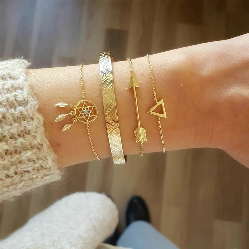 4 шт./компл. богемный треугольный браслет со стрелками Ловец снов Набор браслетов