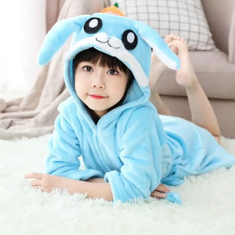 Blue rabbit Детский халат с единорогом для девочек; Пижама с капюшоном; детский банный халат для мальчиков и девочек; детская одежда для сна; детская ночная рубашка - Цвет: Blue rabbit