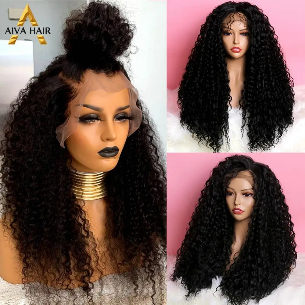 AIVA sintético negro peluca con malla frontal marrón Ombre rizado Afro rizado Peluca de alta temperatura de fibra de Cosplay sintético pelucas para mujeres negras