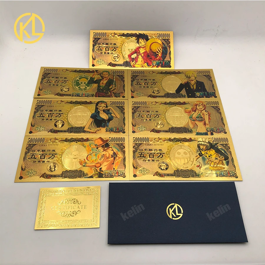 7pcs Lot One Piece Monkey D Luffy Grandline Men Luffy Anime Collectible Yen Gold Banknote For Collection Gold Banknotes Aliexpress