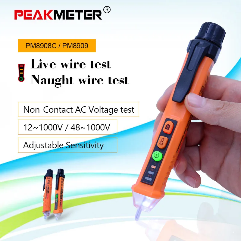 PEAKMETER PM8909 VS PM8908C бесконтактный Тестер ручка 12 1000 В/48 В переменного тока детекторы