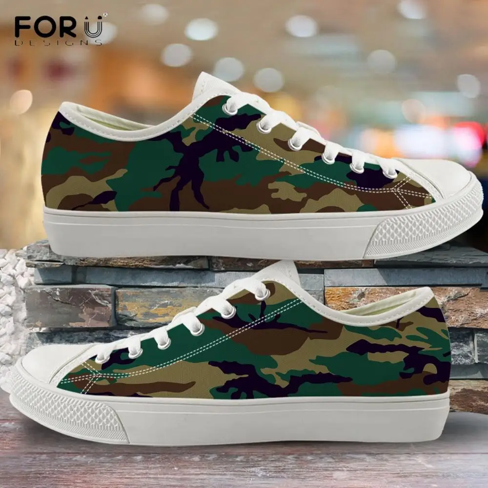 

FORUDESIGNS Green Army/Camouflage Pattern Woman Low Top Canvas Shoes 2019 New Spring/Autumn Lace Up Sneakers Breath Flats Shoes