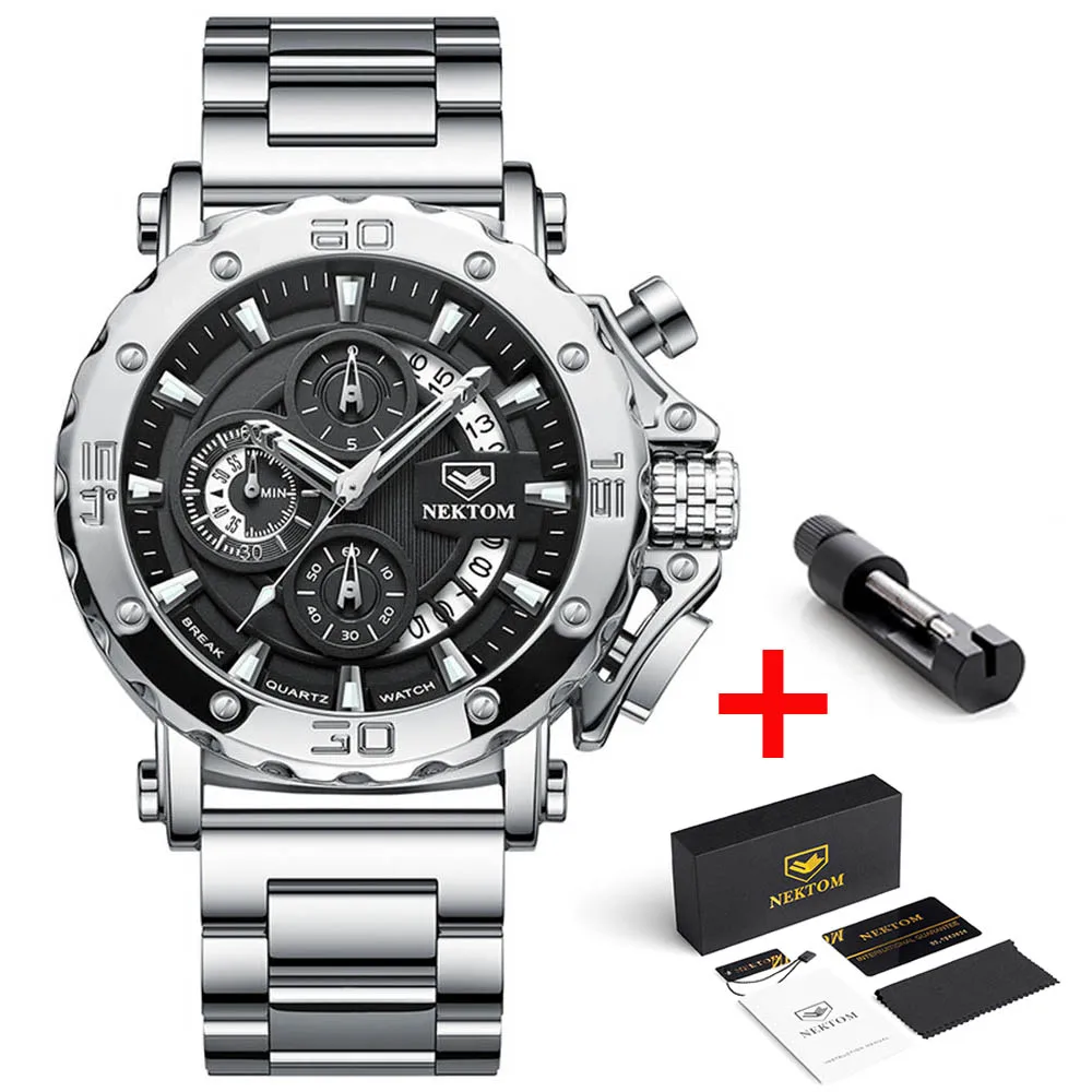 2021 Men Casual Sport Watches Stainless Steel Waterproof Chronograph Clock Top Brand Business Men Wristwatch Gift for Men 