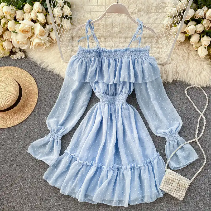 Boho 2021 Sexy ruffles Summer off shoulder short dress spaghetti strap Party elastic waist dress Women casual beach a-line dress