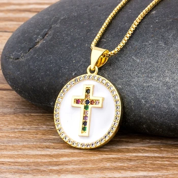 

Top Quality Copper Cubic Zirconia Gold Cross Necklace Pendant Long Chain CZ Necklace Fine Party Jewelry Gift For Women Men