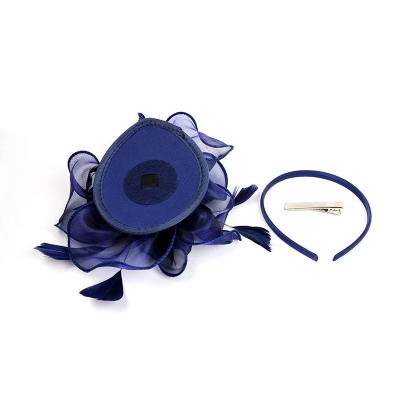 Faux Feather Net Yarns Hat Solid Color Fascinator Weddings Tea Party Headwear Hair Ornament for Girls and Women LL@17