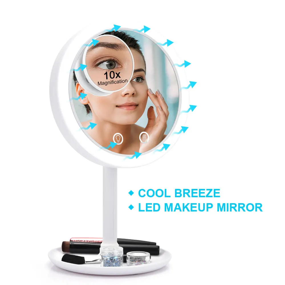 Vanity Mirror With Fan 3 in 1 LED Make 5X 10X Magnifying 180 Degree Rotation Detachable Table Home Travel | Обустройство дома
