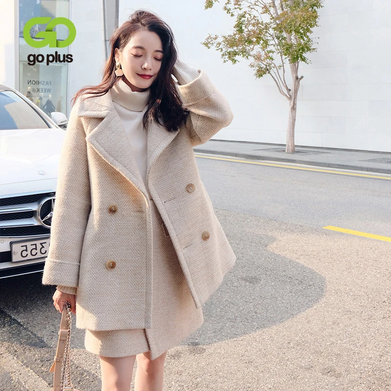 

GOPLUS Winter 2 Piece Outfits for Women Plus Size Office Lady Single Breasted Jacket Coat Mini Skirt Set Conjuntos De Mujer