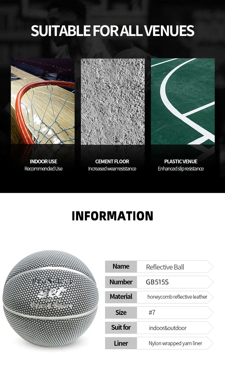Pelota de baloncesto reflectante, talla oficial 7, tendencia de moda, panal de abeja plateado, piel sintética de alta calidad para hombres, mujeres y niños