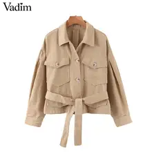 Vadim, женская модная Свободная куртка цвета хаки с галстуком-бабочкой и карманами, пальто с длинным рукавом, плиссированная Женская Повседневная Базовая верхняя одежда, топы CA604
